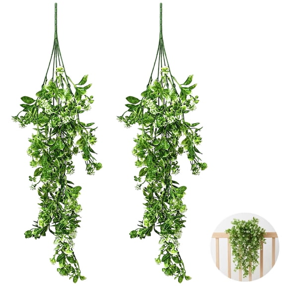 2‑Pack Artificial Hanging Flowers – 29.9" Realistic Ivy Vines with White Blooms, Sun‑Resistant Faux Hanging Plants for Outdoor Porch, Indoor Wall, Garden, Wedding & Party Decor
