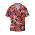 thumbnail image 4 of Uemuo Hand Drawn Tomatoes Pattern Cotton Linen Short Sleeve Shirts,Casual Lightweight Button Down Shirts,Vacation Beach Summer Tops-, 4 of 7
