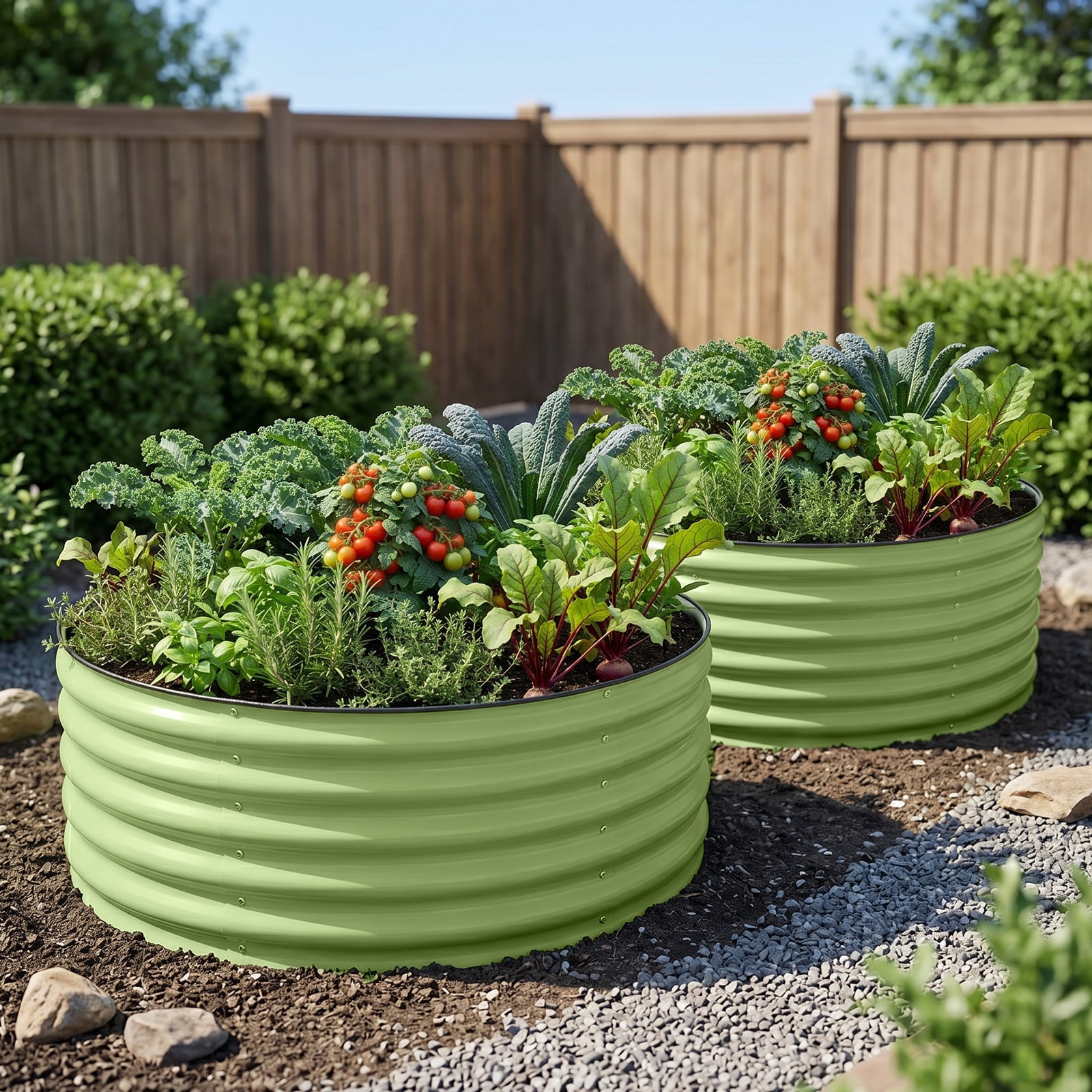 EAGLE PEAK 42'' Round 17'' Tall Raised Garden Bed Planter, Galvanized Metal Raised Bed Kit for Vegetables, Flowers, Herbs, Olive Green