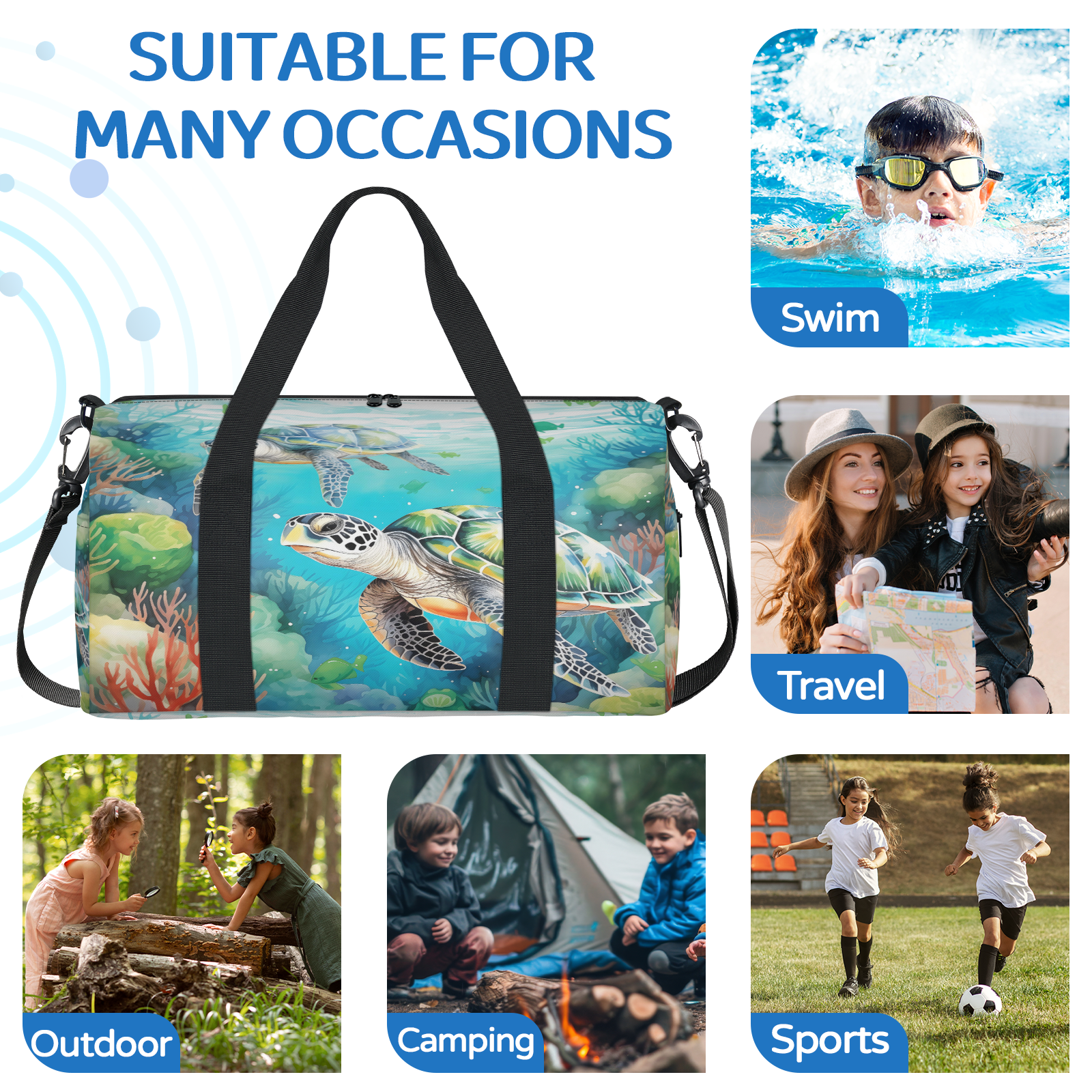 Herdesigns Sea Turtles Gym Bag for Women, Duffle Bag for Travel Sport, Lightweight Waterproof Carry on Weekender Overnight Dance Yoga Workout Bags