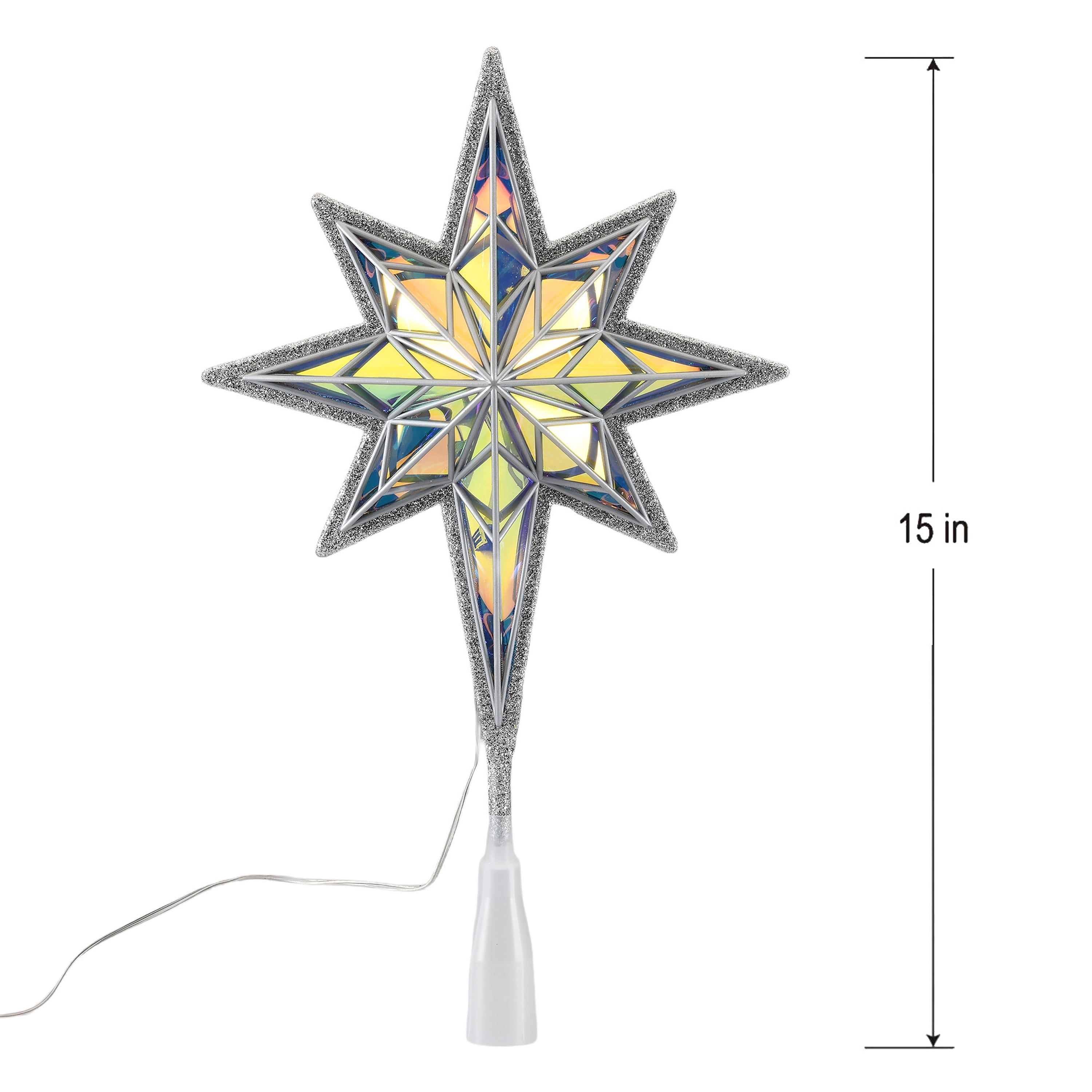 LED Star Christmas Tree Topper, Silver and Iridescent, 15", by Holiday Time
