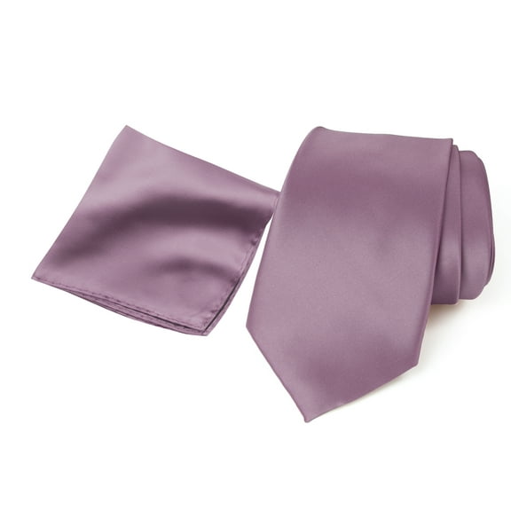 Spring Notion Men's Satin Microfiber Solid Color Tie and Handkerchief Set, Dusty Wisteria
