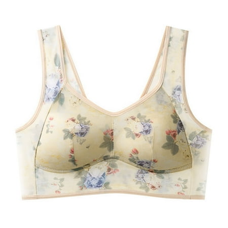 Gnurob Wireless Bra for Women Thin Seamless Underwear Printed Brassiere Full Coverage Bralettes Beauty Back Smoothing Bras Breathable Bralette Clearance Saving Beige X-Large