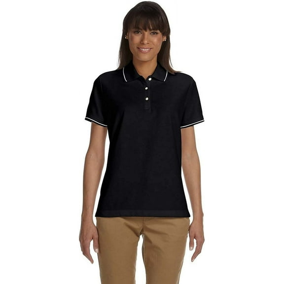Devon & Jones Ladie Pima Piqué Short Sleeve Polo D113W Black White XL