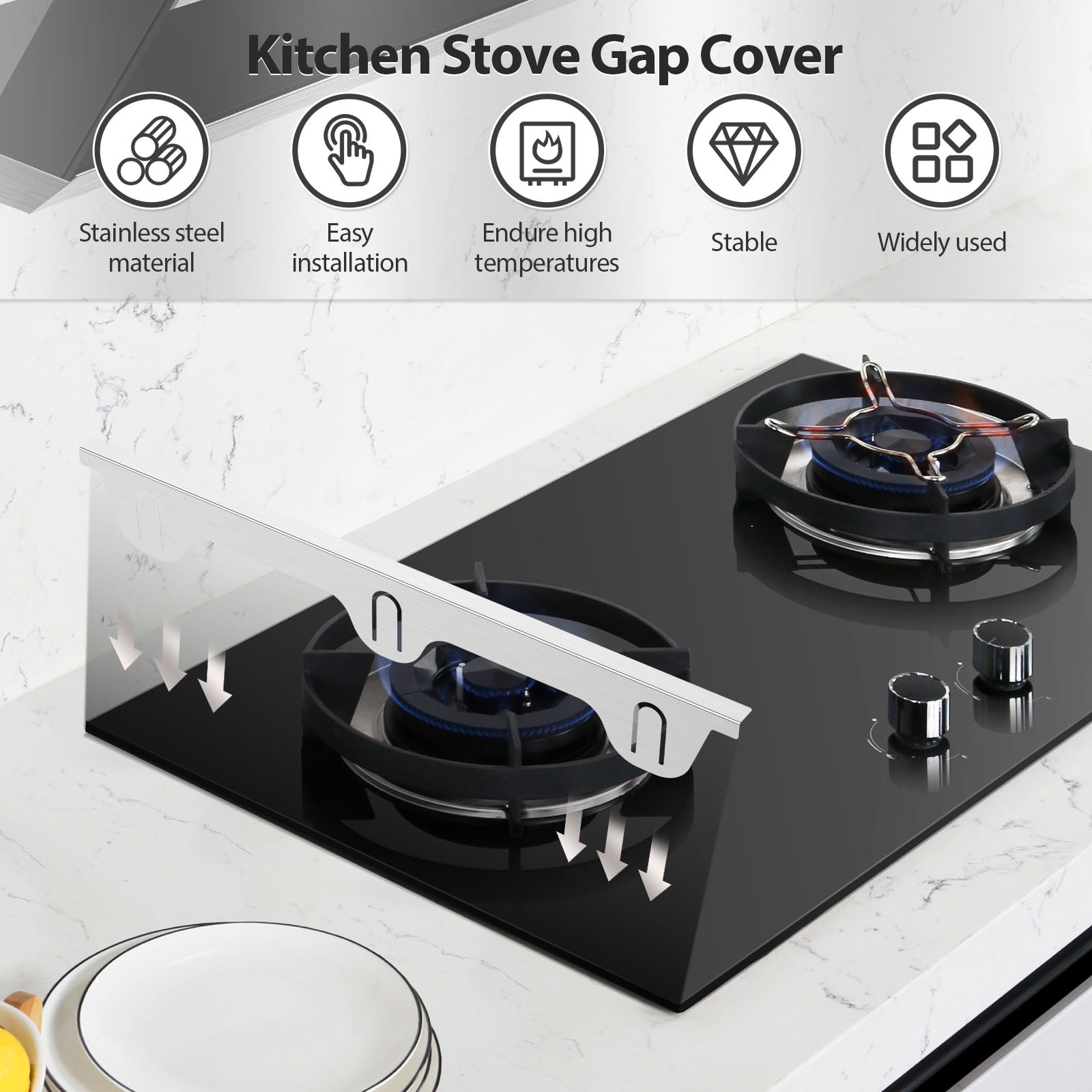 Ihvewuo 2Pcs Stove Gap Covers Stainless Steel Stove Gap Guards Practical Stove Side Gap Covers Heat Resistant Stove Counter Gap Cover Easy to Install Stove Gap Fillers for Kitchens Stoves