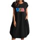 thumbnail image 1 of Vestido suelto informal de manga corta con bolsillo y cuello redondo con estampado del Día de la Independencia de algodón y lino de verano para mujer Fridja  qw3619, 1 of 4