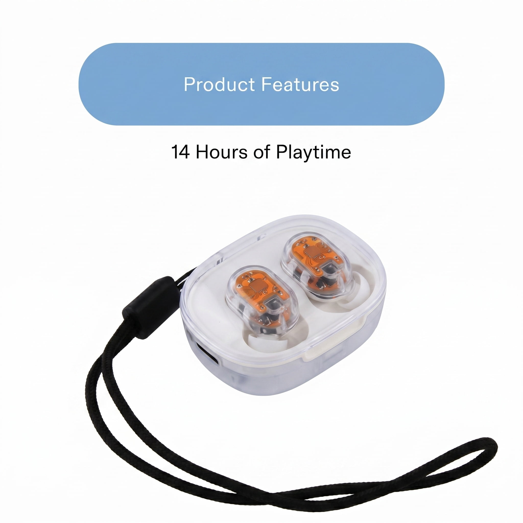 onn Wireless Mini-Earbuds with Wrist-Strap, Clear and White