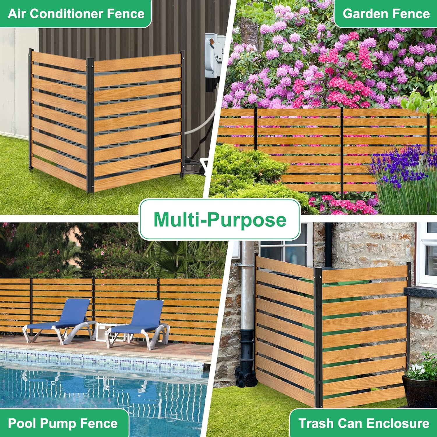 Slsy Air Conditioner Fence, 2-Panel Pool Equipment Enclosure, 38" W x 42" H Privacy Screens Fence Panels with Metal Stakes, Wood Trash Can Fence Privacy Fence Panel for Outside
