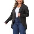 thumbnail image 4 of Cárdigan de punto para mujer de tallas grandes Agnes Orinda, con solapa, de manga larga, abierto por delante, con dobladillo irregular, suéter casual suave 2X gris oscuro, 4 of 6