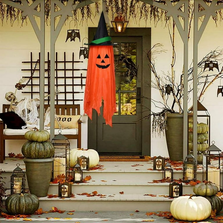Fall Decorations for Home, Orange Pumpkins Wizard Hat Outdoor Fall ...