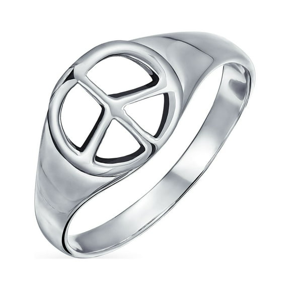 Bling Jewelry Womens Sterling Silver Ring with World Peace Signet for Men