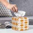 thumbnail image 6 of Goofa Orange argyle Pattern Tissue Box Cover PVC Leather Tissue Holder Square Facial Tissue Case Facial Paper Organizer Dispenser for Bathroom, Vanity Countertop, 6 of 7