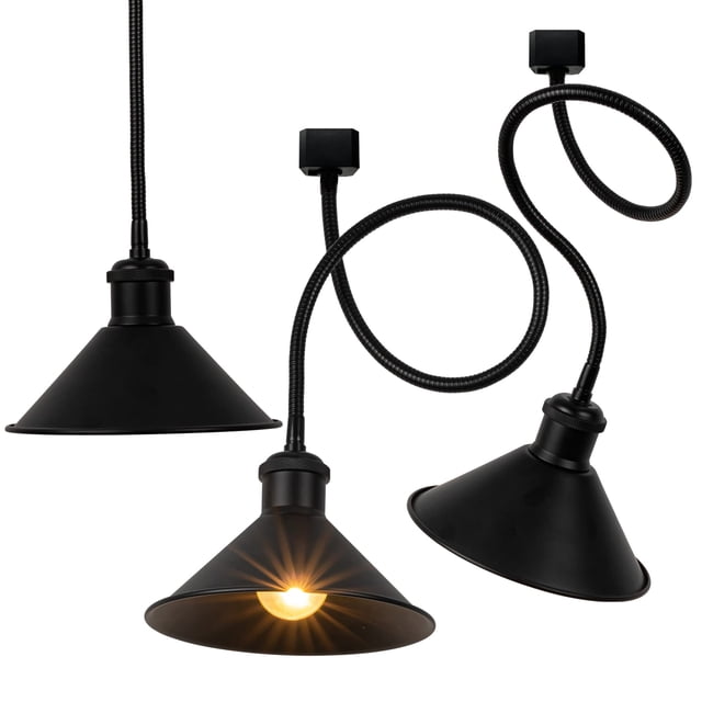 FSLiving J Type Track Light,Black Iron Cone Lampshade Ceiling Spotlight, Flexibly Rotatable Light Goose Neck Head, Adjustable Island Lighting Mini Juno Track Mounted Pendant Lamp for Kitchen,3 Pack