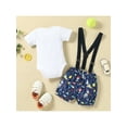 thumbnail image 4 of 2 Pieces Baby Boy Summer Outfits Set Letter Print Round Neck Short Sleeve Romper Casual Suspender Shorts, 4 of 9