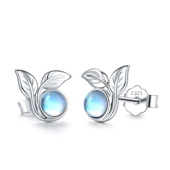Coachuhhar Leaf Earrings for Women 925 Sterling Silver Moonstone Earrings Leaf Stud Earrings Moonstone Jewelry Gifts Hypoallergenic Earrings for Sensitive Ears