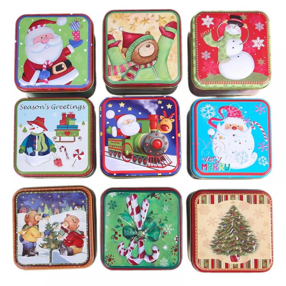 10 Pack Square Christmas Cookie Tins Santa Tinplate Candy Boxes Holiday Empty Tins Xmas Metal