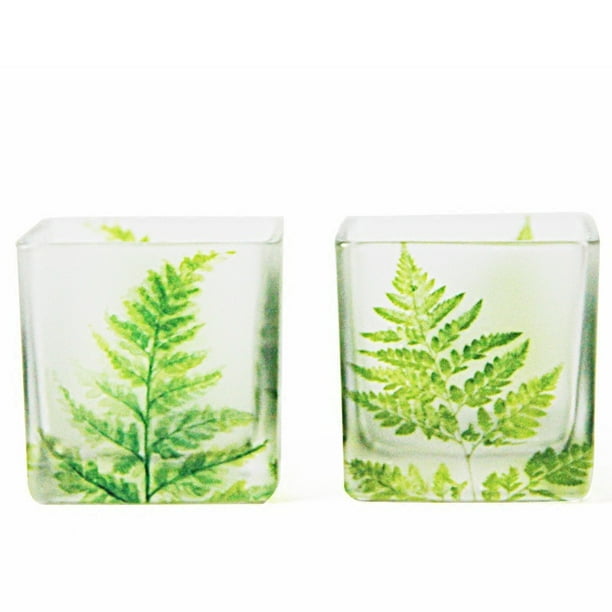 Tarro de vela, contenedor for hacer velas DIY, copa de hoja verde, candelabro de cristal cuadrado, soportes de decoración romántica