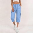 thumbnail image 2 of Capri Pants for Women,Women's Capri Pants Cargo Capris Travel Hiking Casual Summer Cropped Pants Stretch Drawstring Solid Color Pants, 2 of 8