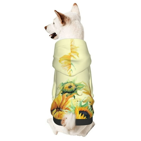 Haiem Sunflowers On A Yellow Background for Winter Dog Hoodie Sweatshirts with Pockets Warm Dog Clothes for Small Dogs Chihuahua-Medium