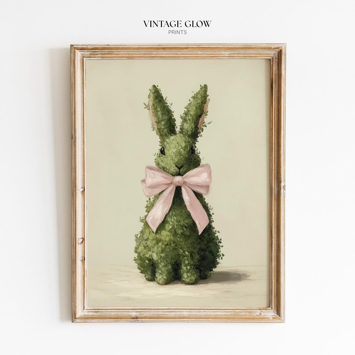 Topiary Bunny Whimsical Cottagecore Rabbits With Pink Bows Garden Wall Art Print Botanical Bedroom And Living Room Decor