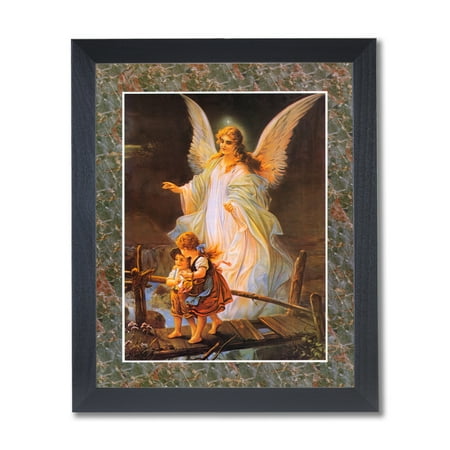 Guardian Angel Picture Frame - Guardian Angel Children Bridge Religious #2 Wall Picture Black Framed Art Print