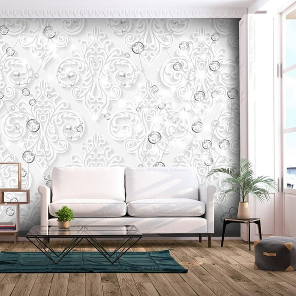 Tiptophomedecor Peel and Stick Glam Wallpaper Wall Mural - Ornaments With Diamonds - Removable Wall Decals
