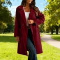 thumbnail image 2 of Woolen Trench Coat for Women Mid Length Notch Lapel Collar Dressy Casual Jacket with Pockets Winter Long Outerwear (XL, Wine), 2 of 7