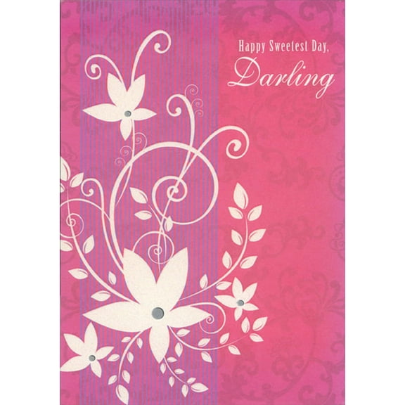 Designer Greetings Sparkling White Flowers and Swirling Vines On Pink Sweetest Day Card for Darling