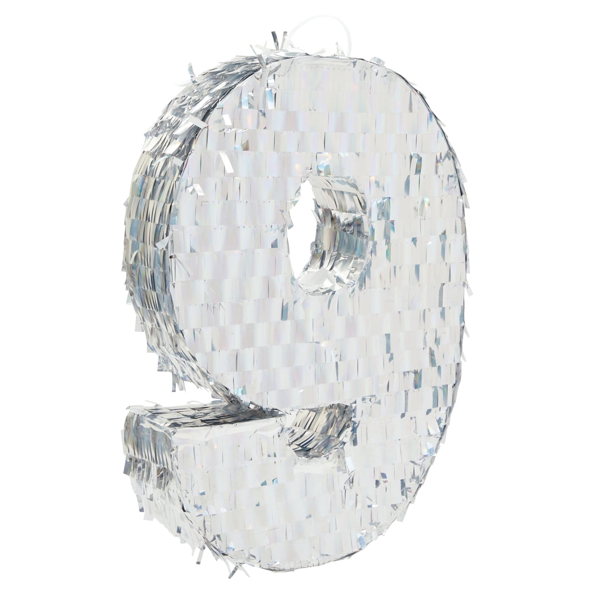 Small Number 9 Pinata, Silver Holographic Foil Party Decorations for Kids 9th Birthday Centerpiece, 15.7 x 9 x 3 in