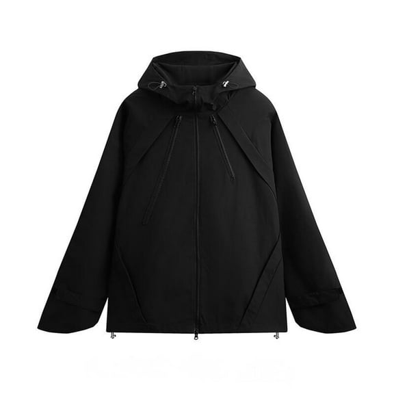 Mens Rain Jackets Big & Tall M-5X Plus Size Waterproof Raincoats with Pockets and Hoodie Long Sleeve Zip Up Solid Color Going-Out Hiking Jacket