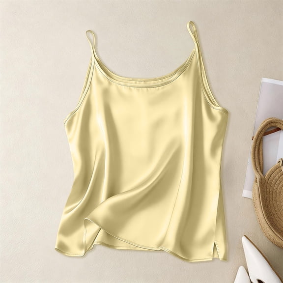 Satin Tank Tops for Women Silky Camisoles Breathable Spaghetti Strap Crew Neck Pullovers
