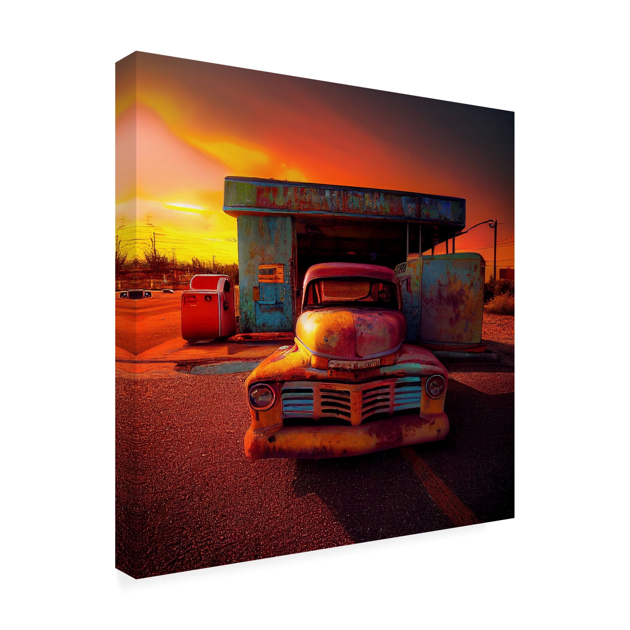 Canvas Wall Art - Ray Heere 'Route 66 6' Wall Art for Living Room, Bedroom, or Office Décor by Trademark Fine Art - 18 x 18 Inches