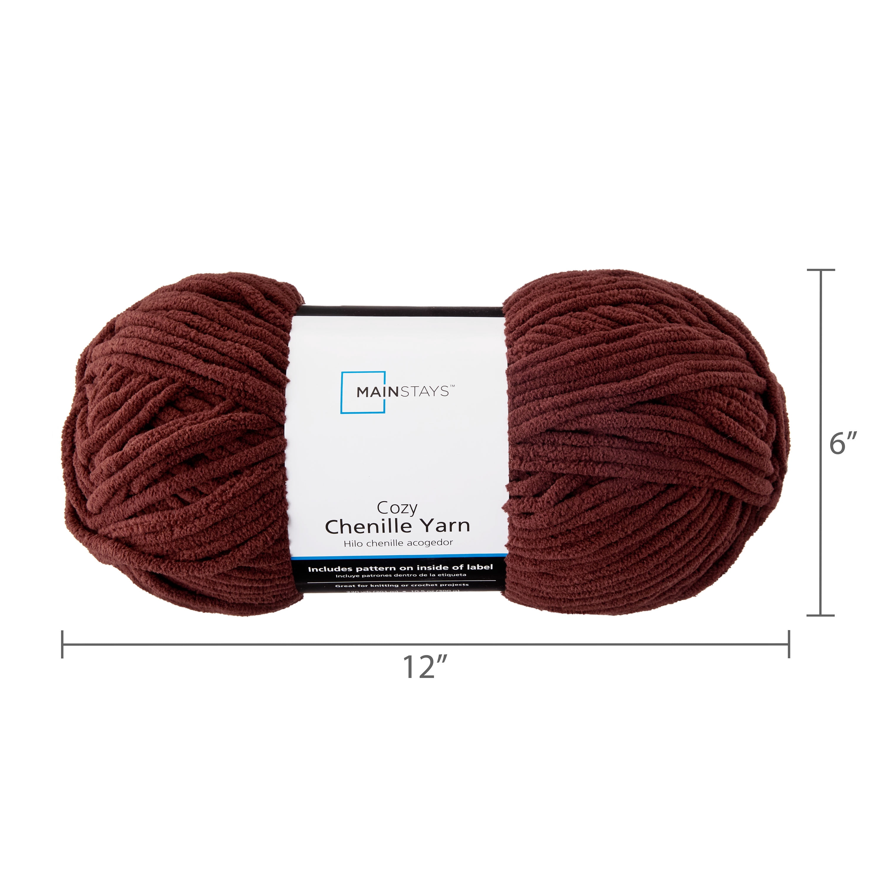 Mainstays Cozy Chenille, Bulky, 100% Polyester, Yarn, Warm Chocolate, 220 yd, Pack of 4