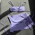 thumbnail image 1 of WIZUTIZ Women's Solid Color Sexy Swimsuit Drawstring Strap Split Swimsuit Three Piece Set Purple Holiday Saving, 1 of 3