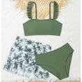 thumbnail image 2 of 3 Piece Girls Swimsuit Tropical Print Bathing Suit with Cover Up Skirt Ruffled Tankini Top with Adjustable Strap, Kids Girls Swimwear for Pool Beach Summer, 2 of 6