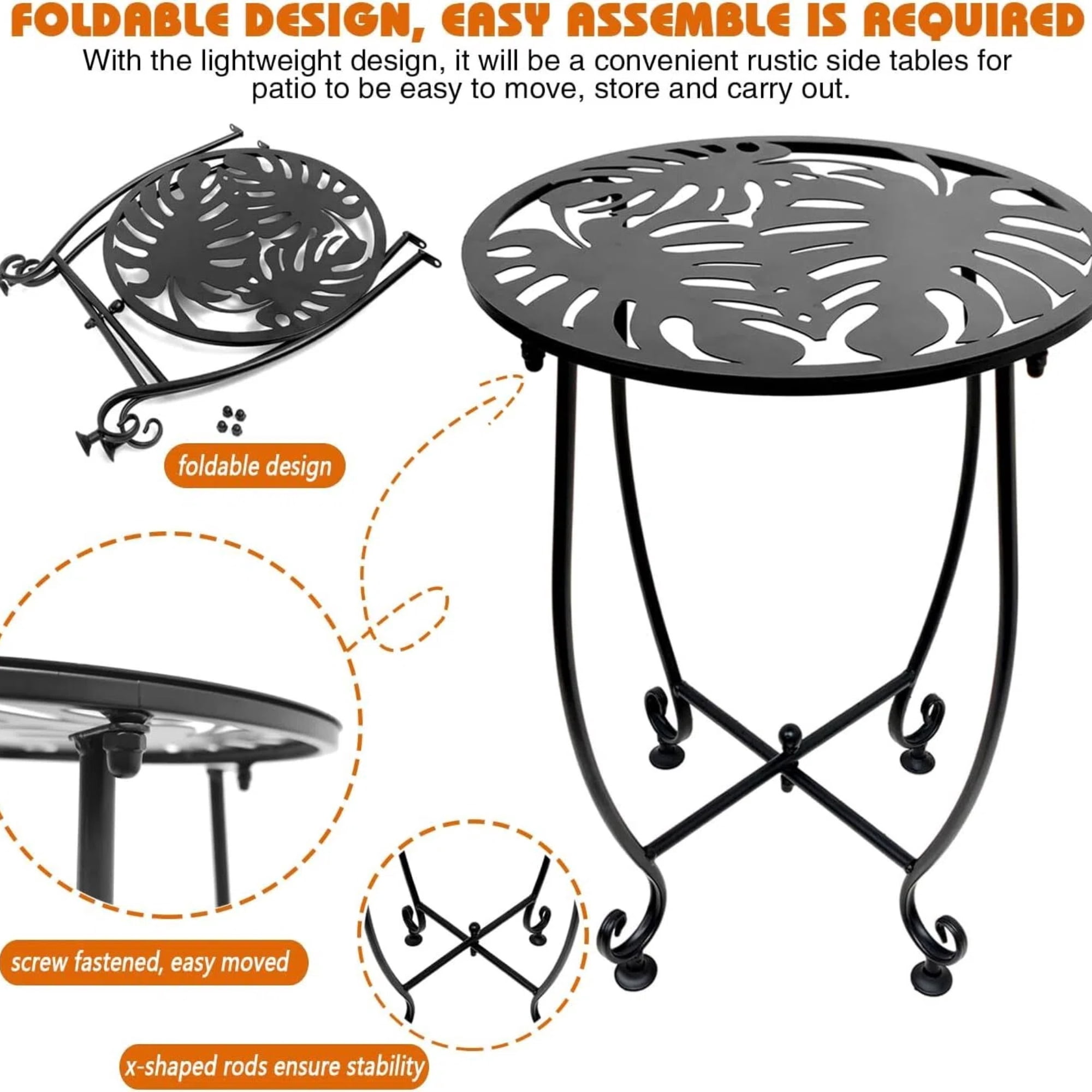 JUNBEI Outdoor Side Table for Small Spaces, 2 Pack 14 Inch Round Metal End Table for Patio Balcony Yard Porch, Anti-Rust Waterproof Accent Table for Indoor Outdoor Use, Easy Assembly