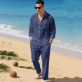 thumbnail image 5 of Men’s 2 Piece Linen Outfit Set – Casual Long Sleeve Button Down Shirt and Drawstring Pants for Summer Beach, Lightweight and Breathable, 5 of 5