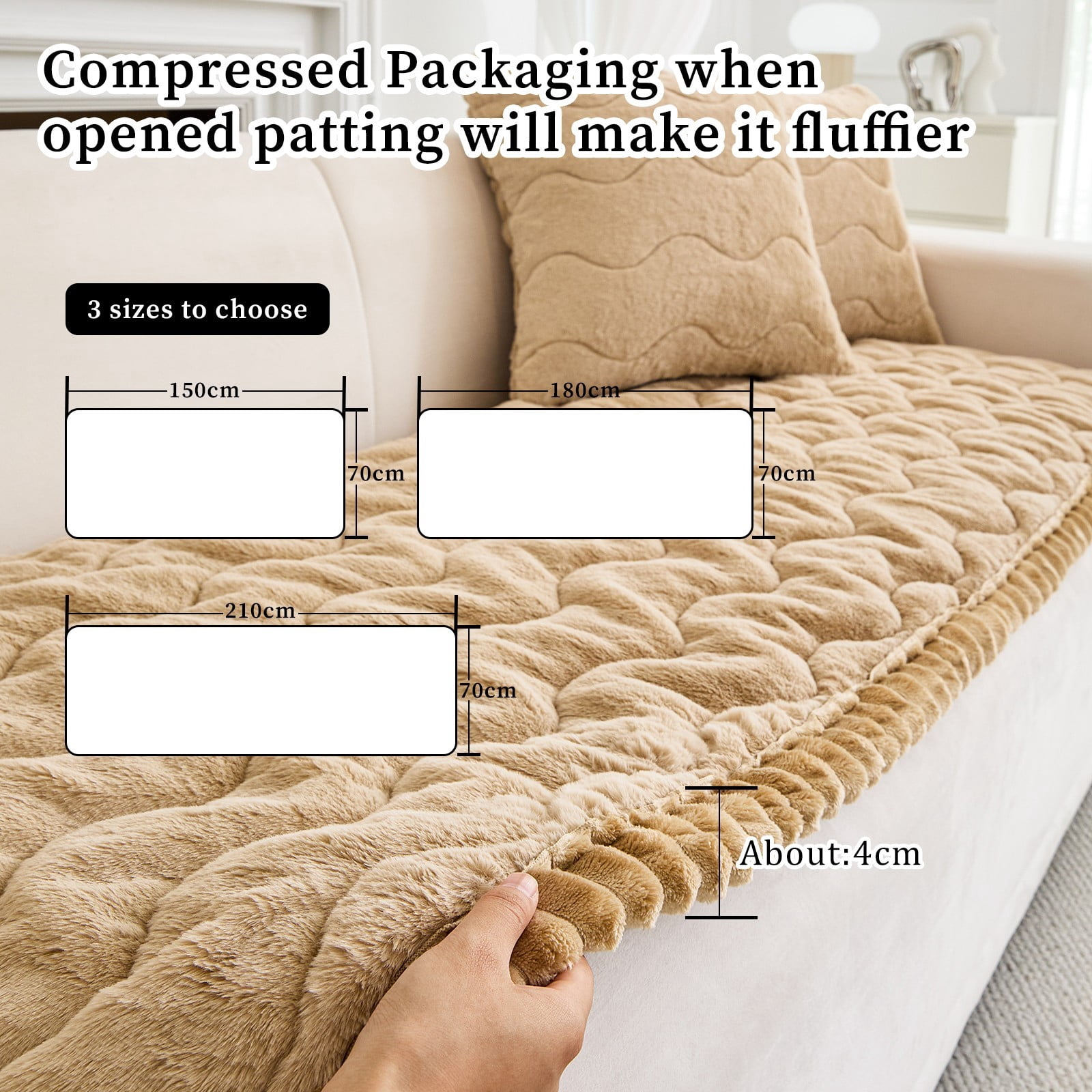 CJC Sofa Cover Fuzzy Couch Cover for Pets Dog Cat Washable Non-Slip Sofa Slipcover Cushion Protector Pets Friendly Mat (Light Brown, 28'' x 59'')
