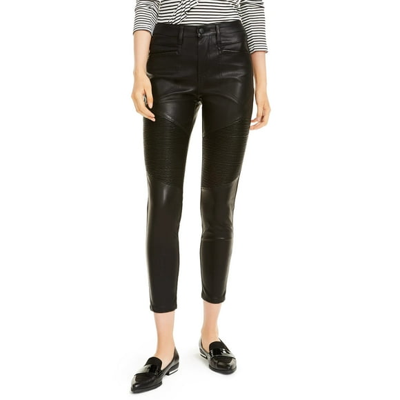 Oat Womens Faux Leather High-Rise Moto Ankle Pants, 29, Black