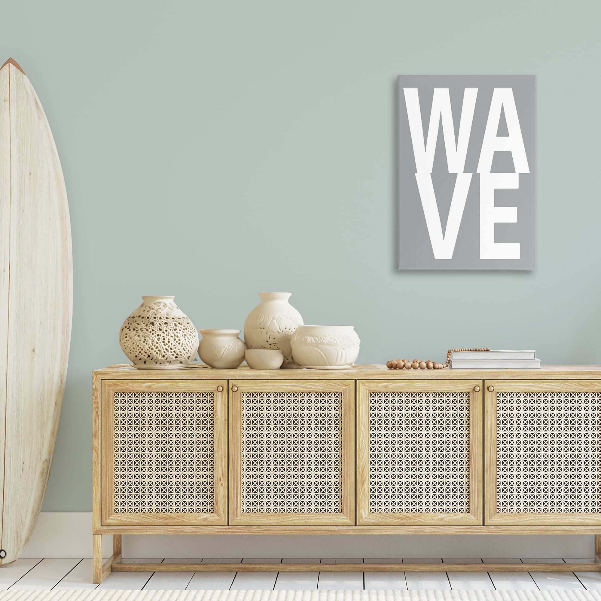 Stupell Industries Wave Word on Grey Typography Painting Gallery Wrapped Canvas Art Print Wall Art, 24 x 36