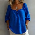 thumbnail image 2 of WCJM Long Sleeve T Shirt Women Loose Fit Linen Shirts for Women Long Sleeve Button Down Linen Shirts Summer Top Spring Vacation Tops Casual Travel Blouses Y-Collar Women's Long Sleeve T-Shirt, 2 of 4