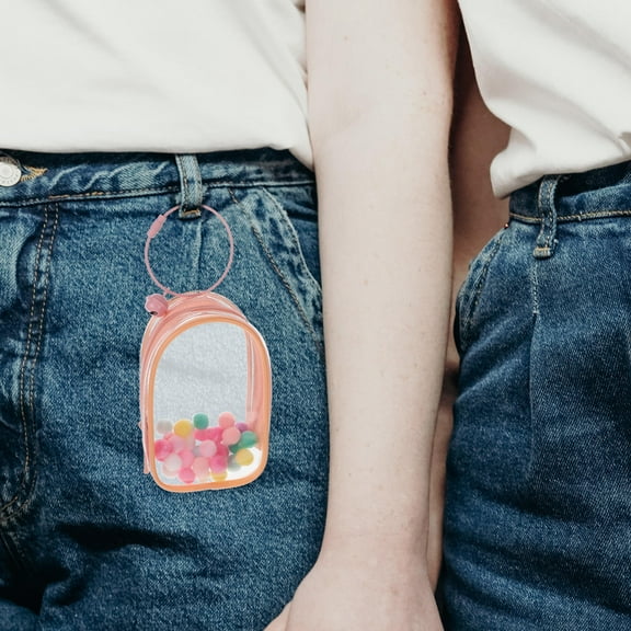 KALLORY 1Set Pink PVC Square and Round Clear Doll Display Bag for Storing Collectibles 10.5*6.5*4In