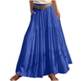 thumbnail image 6 of sckarle Womens Maxi Skirt 2026 Summer Boho Flowy Casual Cotton Linen Skirt Elastic High Waisted Swing A-line Long Skirts with Pockets Blue,M, 6 of 6