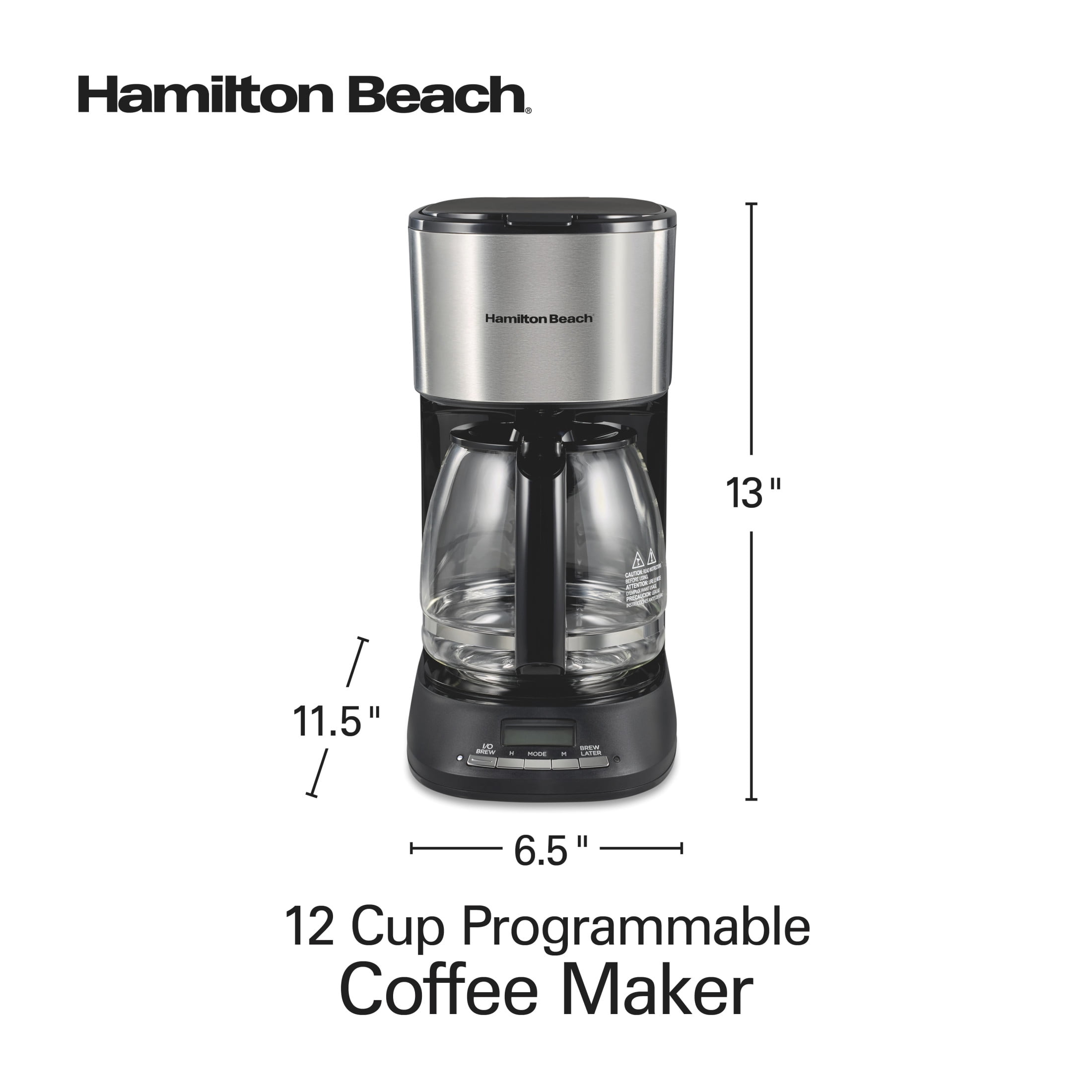 Hamilton Beach 12 Cup Programmable Coffee Maker, Borosilicate Glass Carafe, Matte Black