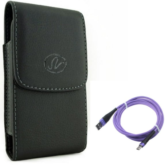 For Galaxy A54 /A53 /A33 - Case Belt Clip w 10ft USB Cable, Leather Holster Cover, Purple Type-C Charger Cord for Samsung Galaxy A54 /A53 /A33 5G