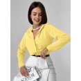 thumbnail image 4 of Button Down Shirt for Women Long Sleeve Solid Color Blouses Tops Business Casual Work Outfits Bright Yellow (256) L, 4 of 9