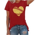 thumbnail image 4 of Women's Vintage Basic Tees for Sports Short Sleeve Loose Fit Flowy Tunic Tops Fashion 2024 Summer Clothes for Teen Girls Dressy Casual Tops Round Neck Blouse Baseball Graphic Tops Red T Shirts XXL, 4 of 4