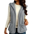 thumbnail image 2 of Hzzrkos Women Casual Loose Solid Color Sleeveless Hooded Button Up Patch Pocket Vest Cardigan Outerwear Jacket Gray, 2 of 9