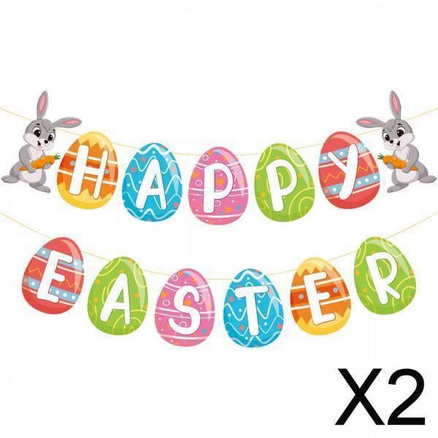 2x Pancarta de Pascua Feliz, Huevo de Pascua, , Cartel Artístico, Conejo, Zanahoria, Bandera de Pascua DIY, Decoraciones de Fiesta para Niños, 2 piezas