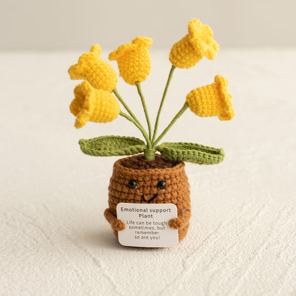 memade Crocheted Plant Pot, Creative Knitted Flower Pot With Cute Positive Encouragement Tag, Desk Bedroom Decor Birthday Gift